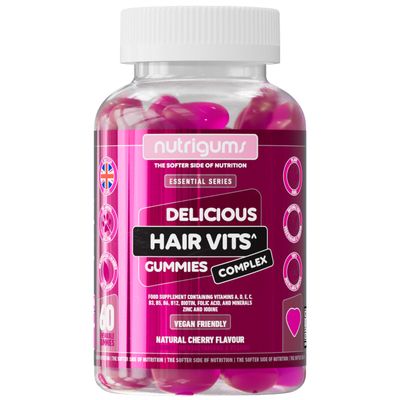 Hair Vitamin Biotin Complex Gummy | 12 Essential Vitamins containing Biotin, Vitamin C, Folic Acid and Zinc | Cherry Flavour | 60 Vegan Gummies | Maintain Healthy Hair Growth by NUTRIGUMS