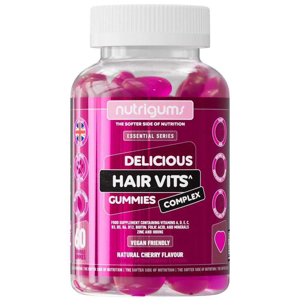 Hair Vitamin Biotin Complex Gummy | 12 Essential Vitamins containing Biotin, Vitamin C, Folic Acid and Zinc | Cherry Flavour | 60 Vegan Gummies | Maintain Healthy Hair Growth by NUTRIGUMS