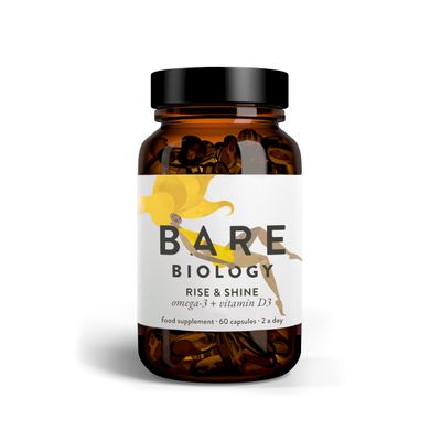 Bare Biology Omega 3 Capsules High Strength + Vitamin D3 - Rise & Shine (30 Servings) 1,600mg Pure Omega 3 Fish Oil EPA 1,035mg DHA 470mg Plus D3 Vitamin 1,000iu. High Strength Omega 3 Supplements