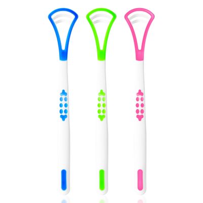 Annhua Tongue Scraper for Adults 3 Pack, Silicone Tongue Cleaner with Double Sided, Portable Tongue Brush for Fresh Breath and Reducing Tongue Coating Deposits - Blue, Green, Red