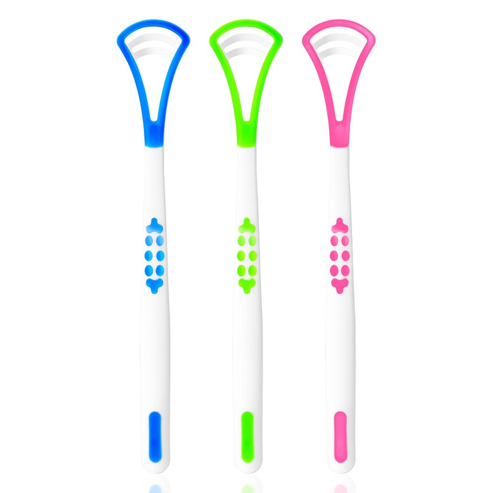 Annhua Tongue Scraper for Adults 3 Pack, Silicone Tongue Cleaner with Double Sided, Portable Tongue Brush for Fresh Breath and Reducing Tongue Coating Deposits - Blue, Green, Red