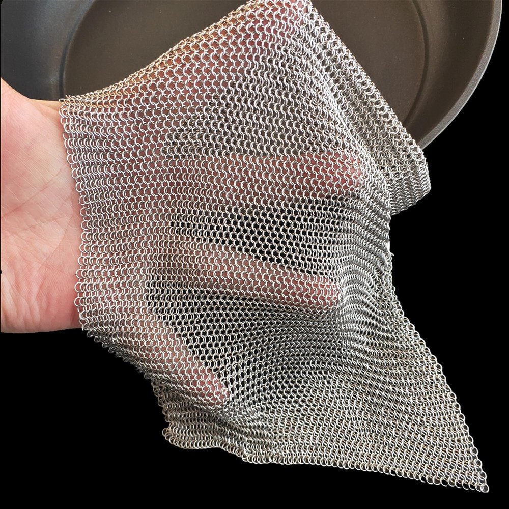 Cast Iron Cleaner, cast Iron scruber, Upgrade Thin Ring, 316L Stainless Steel Scrubber Patented L 8''x 8''(20x20cm), Stainless Steel mesh,Steel Wool Scrubber,Skillet/Ring/Oven Cleaner (8''x8'')