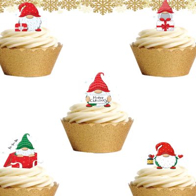 16 Stand Up Cute Christmas GNOMES Themed Edible Wafer paper Cake Toppers Decorations