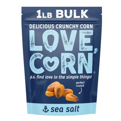LOVE CORN Sea Salt Crunchy Corn Snack | 450g Bag | Kosher, Vegan, Gluten-Free | Low Sugar, Low Calorie, 3 Ingredients | Alternative for Crisps, Mixed Nuts & Popcorn | Perfect Healthy Graze | UK Made