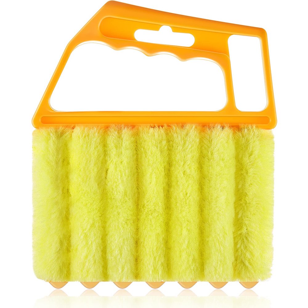 1 Piece Blind Cleaner Duster Tool, 7 Finger Dusting Cleaner Tool for Window Venetian, Washable Mini Cleaner Brush, Hand Held Cleaner Tool for Air Conditioner Wood Blinds Dust Dirt (Yellow)