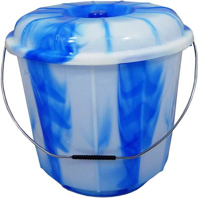 5L Litre Multipurpose Tie Dye Design Plastic Bucket Bin and Lid with Carry Metal Handle Multipurpose Kitchen Food Storage Car Washing Garden Storage Animal Feeding Bucket (Blue)