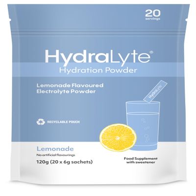 Hydralyte Effervescent Electrolytes Powder Sachets - 20 Flavoured Sticks - Rapid Rehydration - Prevent Dehydration - Achieve Optimal Hydration (20 Sachets, Lemonade)