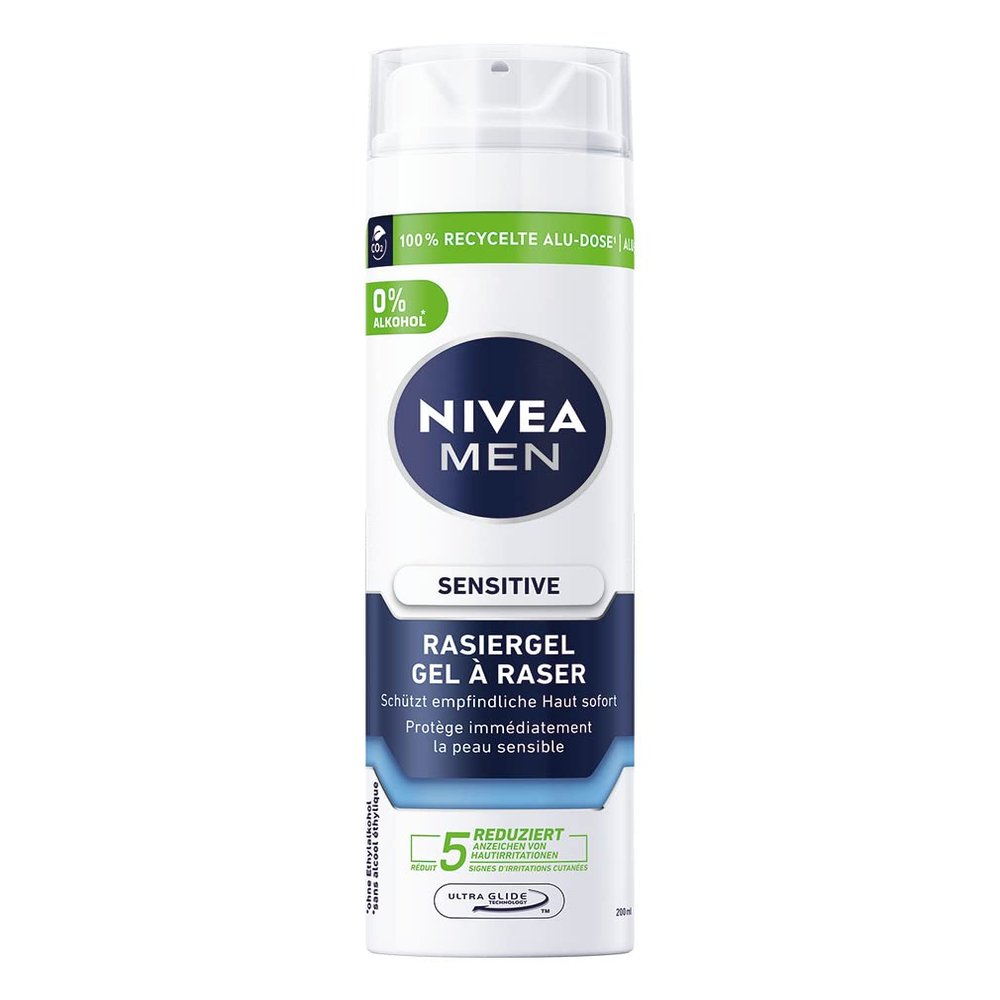 NIVEA MEN Sensitive Shaving Gel (200 ml), Chamomile, Witch Hazel & Vitamin E for Gentle Shave, Protective against Skin Irritation