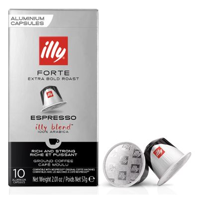 illy Coffee - Forte Coffee Pods - 100% Arabica Coffee - Extra Dark Roast - Ideal for your Espresso Lungo - Nespresso Compatible illy Coffee Capsules - Pack of 10