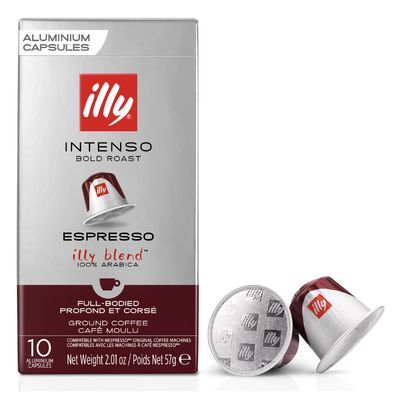 illy Coffee - Intenso Espresso Coffee Pods - Dark Roast - 100% Arabica Coffee Beans - Nespresso Compatible illy Coffee Capsules - Pack of 10