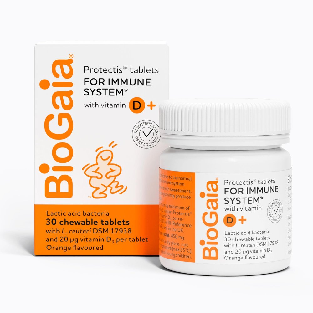 BIOGAIA Protectis Probiotic Tablets with Vitamin D3, Orange Flavoured, 30 Tablets
