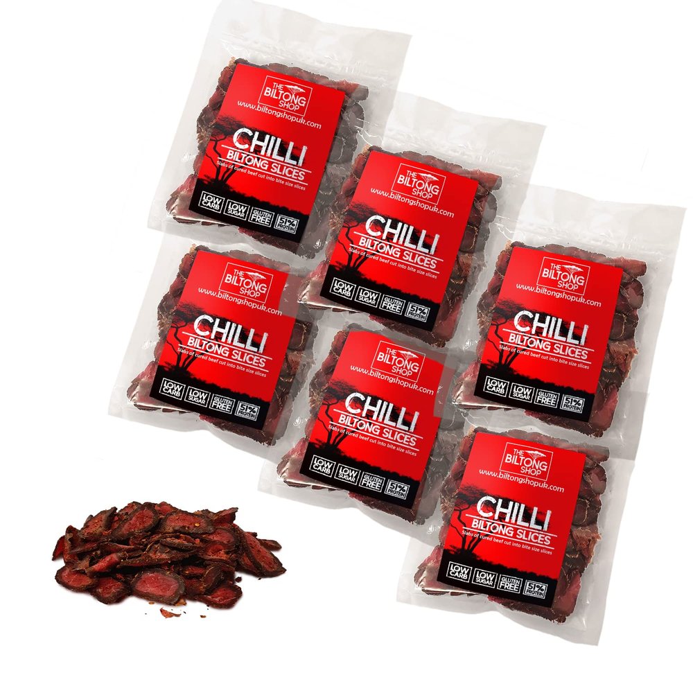 6 x 58g Bags Chilli Slices Beef Biltong THE BILTONG SHOP High Protein Savoury Low Carb Snack