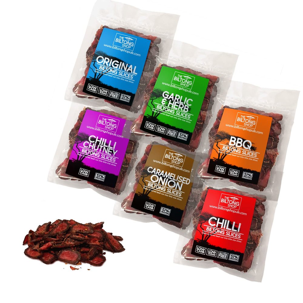 6 x 58g Bags Ultimate Slices Selection Beef Biltong THE BILTONG SHOP High Protein Savoury Low Carb Snack