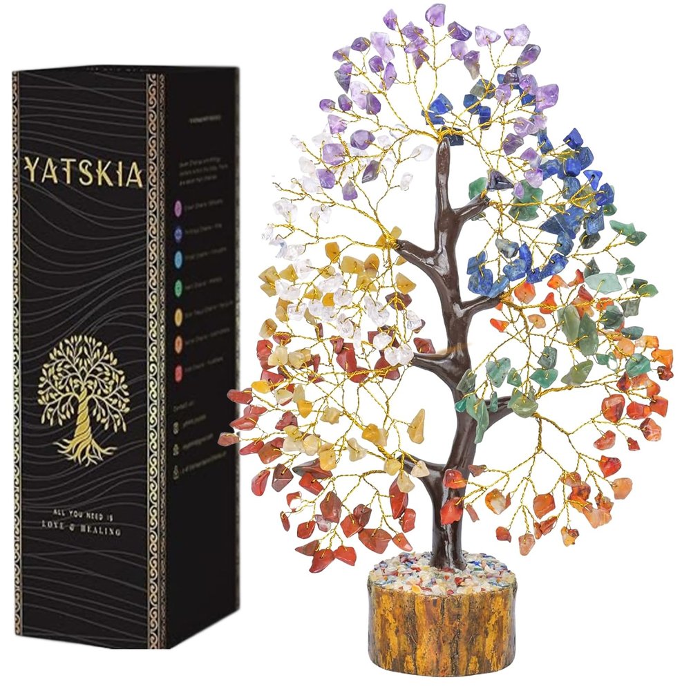 Chakra Tree, Crystal Tree for Positive Energy - Crystals and Healing Stones - Feng Shui Seven Chakra Tree, Tree of Life Decor - Metaphysical Gifts, Home Decorations for Living Room, 7 Chakra Tree