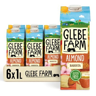 Glebe Farm Gluten Free Barista Almond Milk, Healthy Dairy Free Milk, Unsweetened Milk, Barista Grade Coffee Creamer, With No Added Sugar, Tasty Drink, 6 x 1 litre