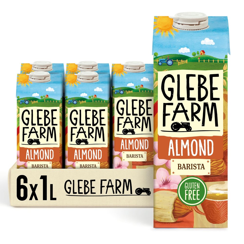 Glebe Farm Gluten Free Barista Almond Milk, Healthy Dairy Free Milk, Unsweetened Milk, Barista Grade Coffee Creamer, With No Added Sugar, Tasty Drink, 6 x 1 litre