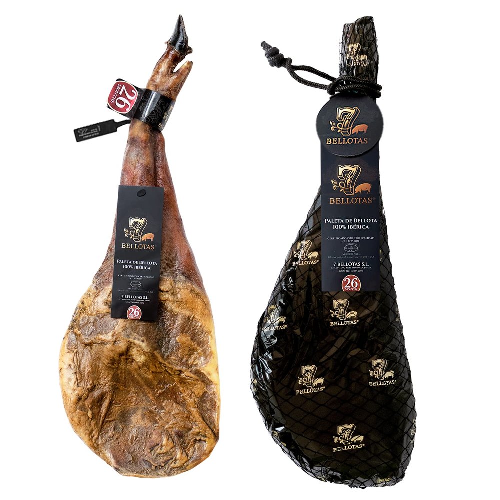 7 BELLOTAS 100% Iberian Bellota Paleta | Spanish Pata Negra Guijuelo Iberian Ham Paleta with 26 Months of Natural Healing (Whole Piece + 5.5 kg.)