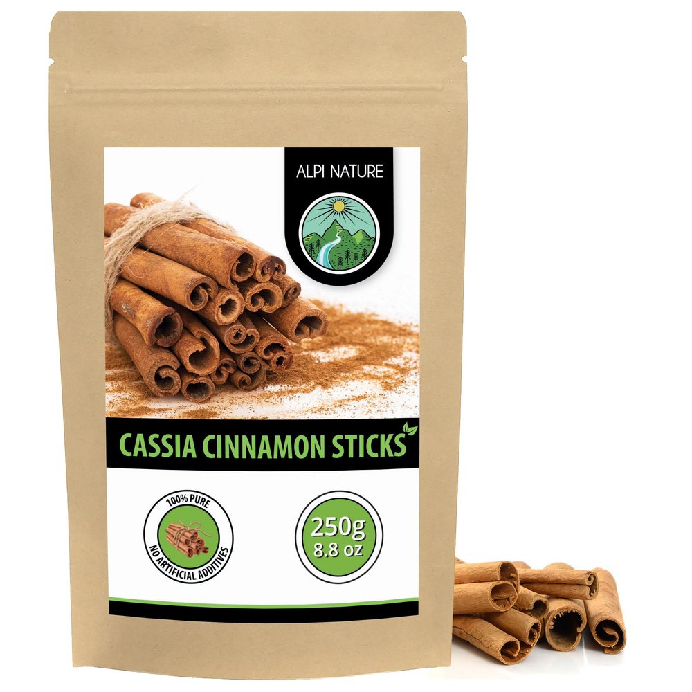 Alpi Nature Cinnamon Sticks 250g 8.8 oz, Cassia Bark Quills 60mm, Approx. 75-77 Sticks per Bag