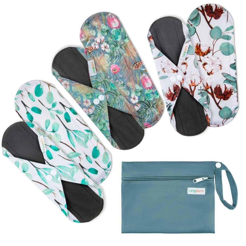 7pcs Set 1 pc Mini Wet Bag +6pcs Absorbent Reusable Sanitary Pads/Washable Cloth Menstrual Pads(Summer,L)