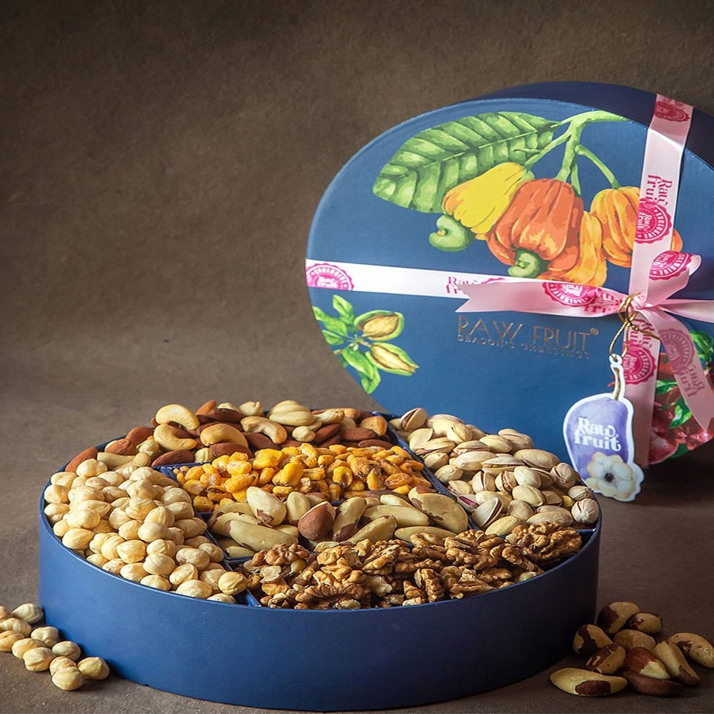 Diwali Gifts Dry Fruit Combo Pack Dry Fruits and Nuts Jumbo Round Box Contains Walnuts Pistachio Corns Brazilnut Dry Fruit Gift Pack for Family Relatives Employees Diwali Gift Hampers