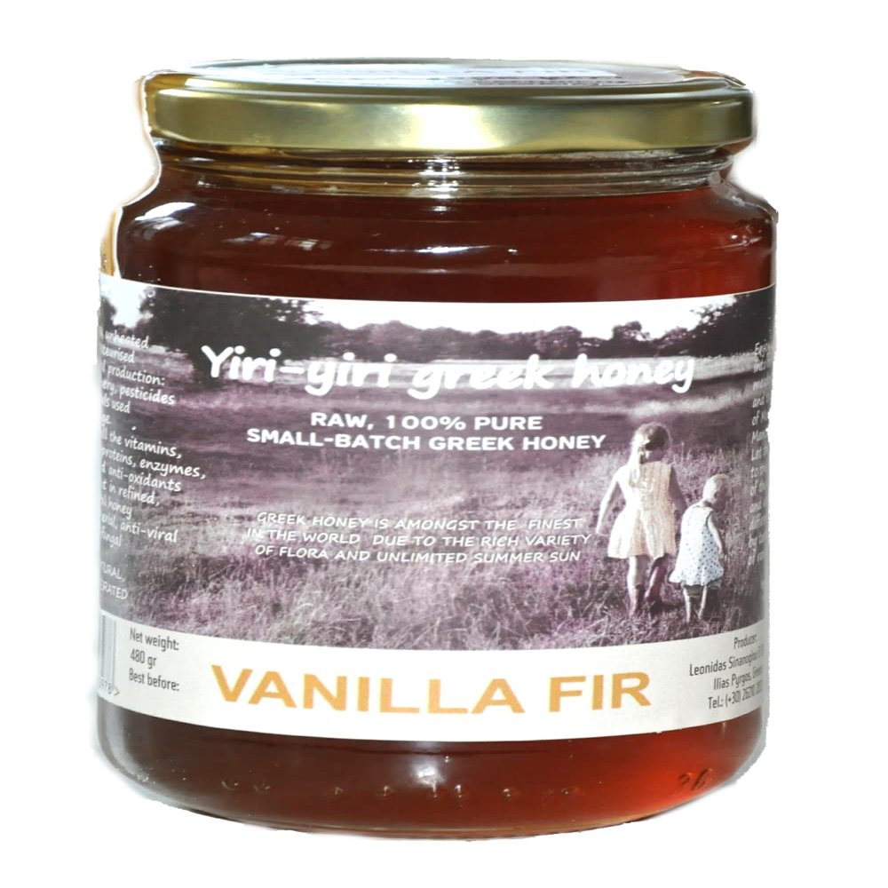 RAW GREEK HONEY 100% PURE - VANILLA FIR 480g (VANILIAS) - the rarest of Greek honeys from the black fir forest of Mainalo.