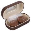 Wood Grain Case: Portable Lenses Container Eye Care Box with Mirror Tweezers Remover for Travelling Dark Brown view 1