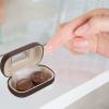 Wood Grain Case: Portable Lenses Container Eye Care Box with Mirror Tweezers Remover for Travelling Dark Brown view 2