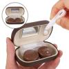 Wood Grain Case: Portable Lenses Container Eye Care Box with Mirror Tweezers Remover for Travelling Dark Brown view 3