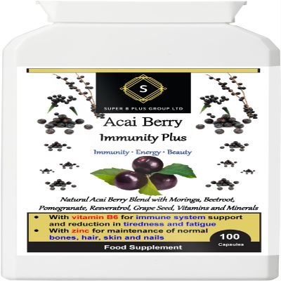 Acai Berry with B6, Zinc & Biotin - 100 Vegan Immunity Plus Support Capsules, Super B Plus Group Ltd