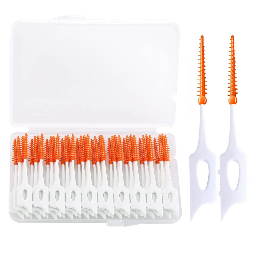Dental Picks,40pcs Tooth Floss Picks Interdental Brush Flosser Sticks in Orange,Suitable for Daily Cleaning and Protecting Teeth,with Storage Case for Brush Tool