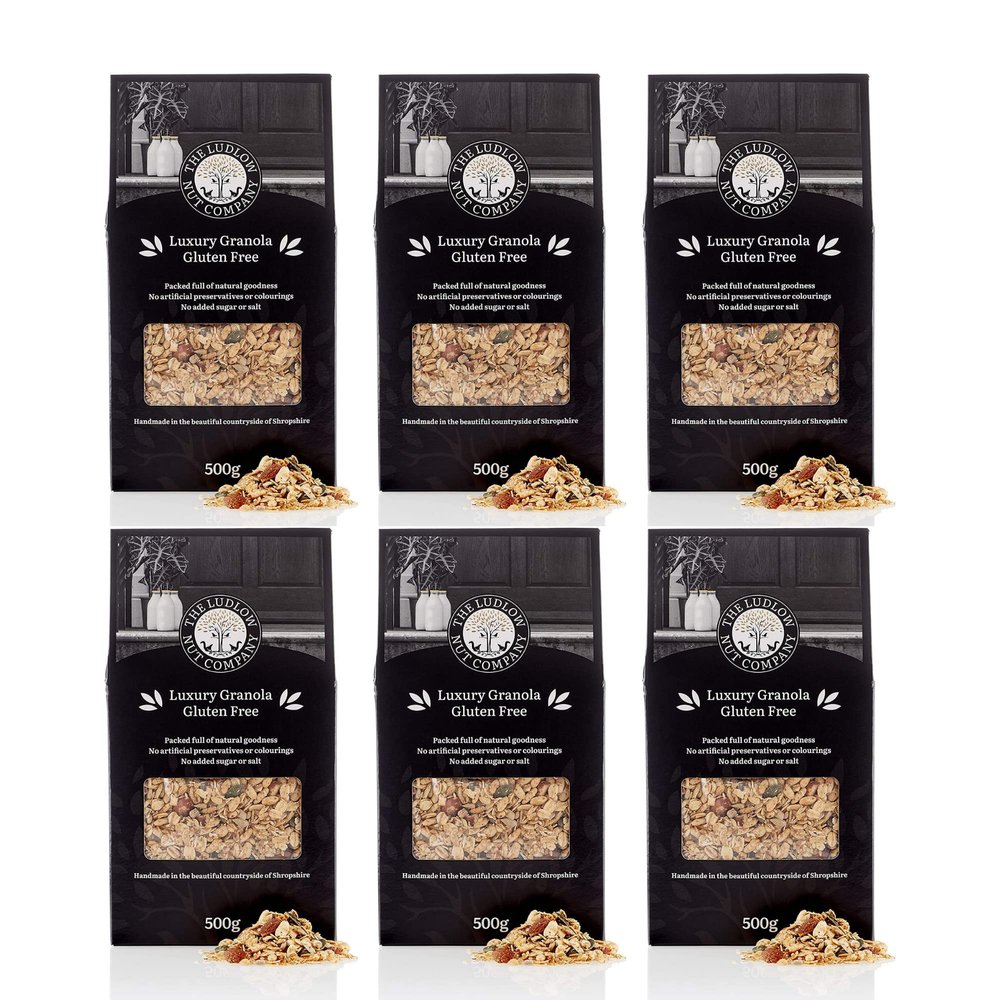 Gluten-Free Granola by Ludlow Nut - Breakfast Cereal Bowl - Healthy Snack - Contains Mixed Nuts, Oats, Puffed Rice, and Sweet Maple Syrup (6 x 450g)