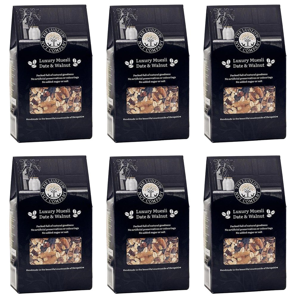 Luxury Muesli Date & Walnut 600g by Ludlow Nut - Premium Quality Breakfast Cereal - Contains Oats, Pitted Dates, Walnuts, Cashew Nuts, Bran Sticks, Almonds, Brazil Nuts, Seeds - Healthy (6 x 600g)