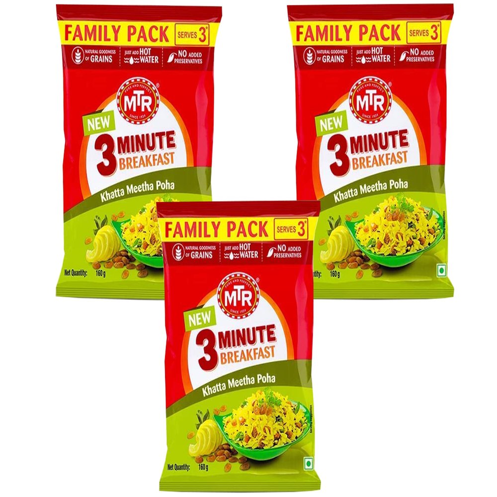 MTR Khatta Meetha poha 3 Minute Breakfast 160g (Pack of 3)  Sweet, Tangy and Spicy in Taste Flattened Rice