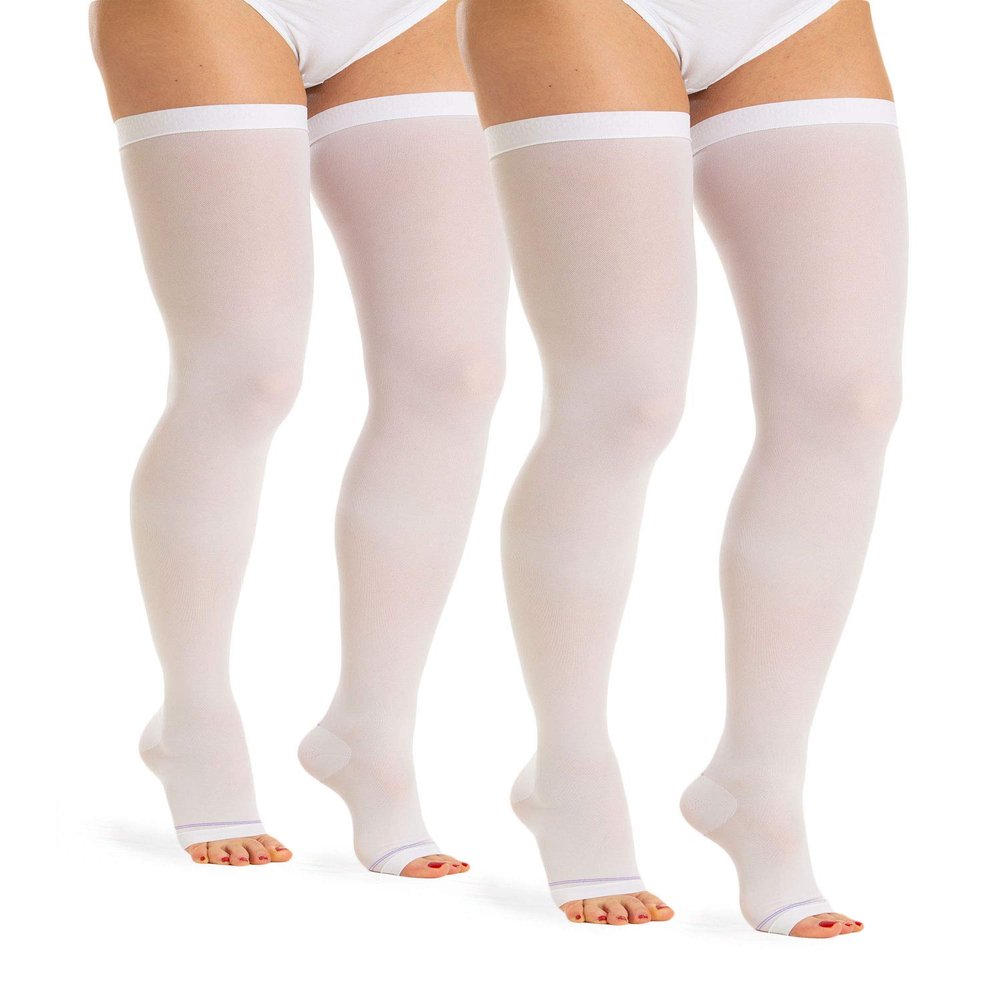 Relaxsan Antiembolism M1370A (2 Pairs - White, XXL) Open-toe anti-embolism hold up stockings - K2-25-32 mmHg