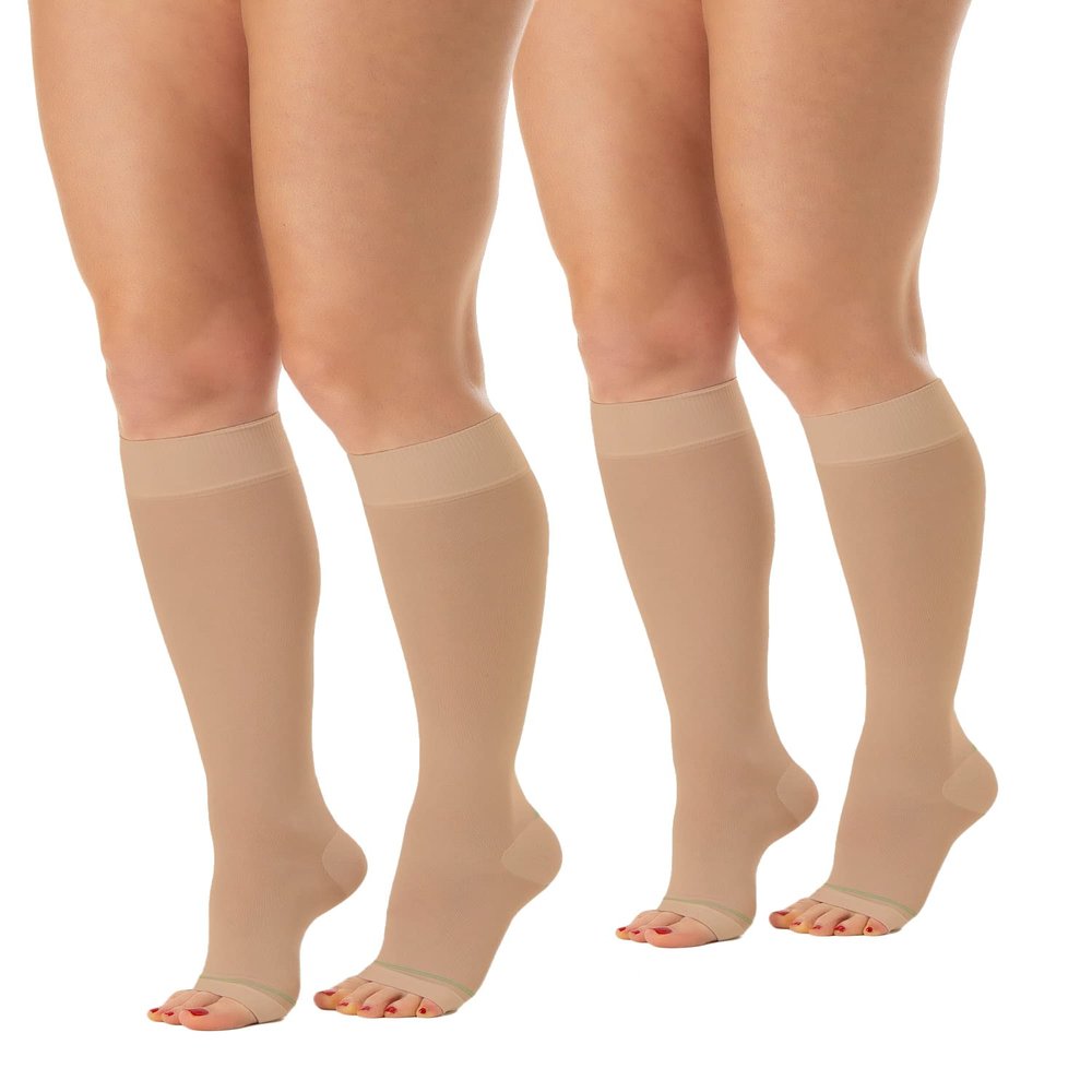 Relaxsan Antiembolism M1350A (2 Pairs - Skin, XL) Open-toe anti-embolism knee high socks - K2-25-32 mmHg
