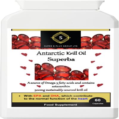 Superba Antarctic Krill Oil 500mg - High Strength Omega-3s, EPA, DHA, Phospholipids & Astaxanthin - 60 Softgels