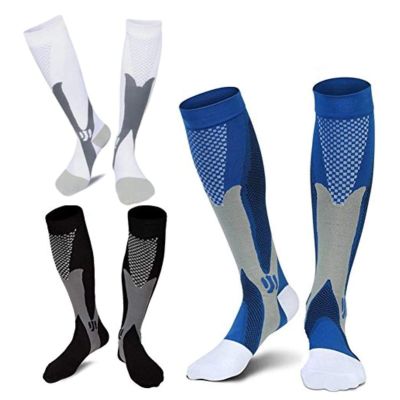 3 Pairs Compression Socks for Men & Women Circulation 15-20mmHg Knee High Compression Socks Best Support for Nurses, Athletic, Running, Cycling, Flying, Travel (Blue+black+white,XXL)