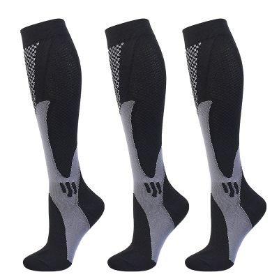 3 Pairs Compression Socks for Men & Women Circulation 15-20mmHg Knee High Compression Socks Best Support for Nurses, Athletic, Running, Cycling, Flying, Travel (Black,XXL)