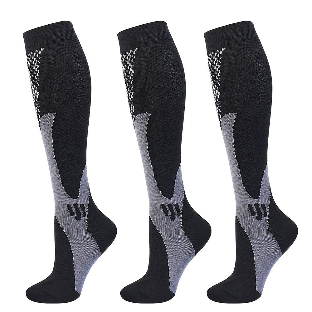 3 Pairs Compression Socks for Men & Women Circulation 15-20mmHg Knee High Compression Socks Best Support for Nurses, Athletic, Running, Cycling, Flying, Travel (Black,XXL)