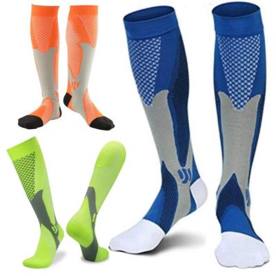 3 Pairs Compression Socks for Men & Women Circulation 15-20mmHg Knee High Compression Socks Best Support for Nurses, Athletic, Running, Cycling, Flying, Travel (Blue+orange+green,XXL)