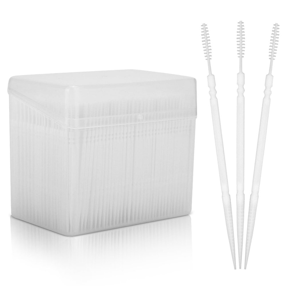 Agatige 1100 Pieces Double Head Dental Picks, Soft Plastic Toothpicks Tooth Floss Picks Interdental Brush Flosser Sticks Toothpick Tooth Flossing Oral Dental Brush Cleaning Tool(White) (White)