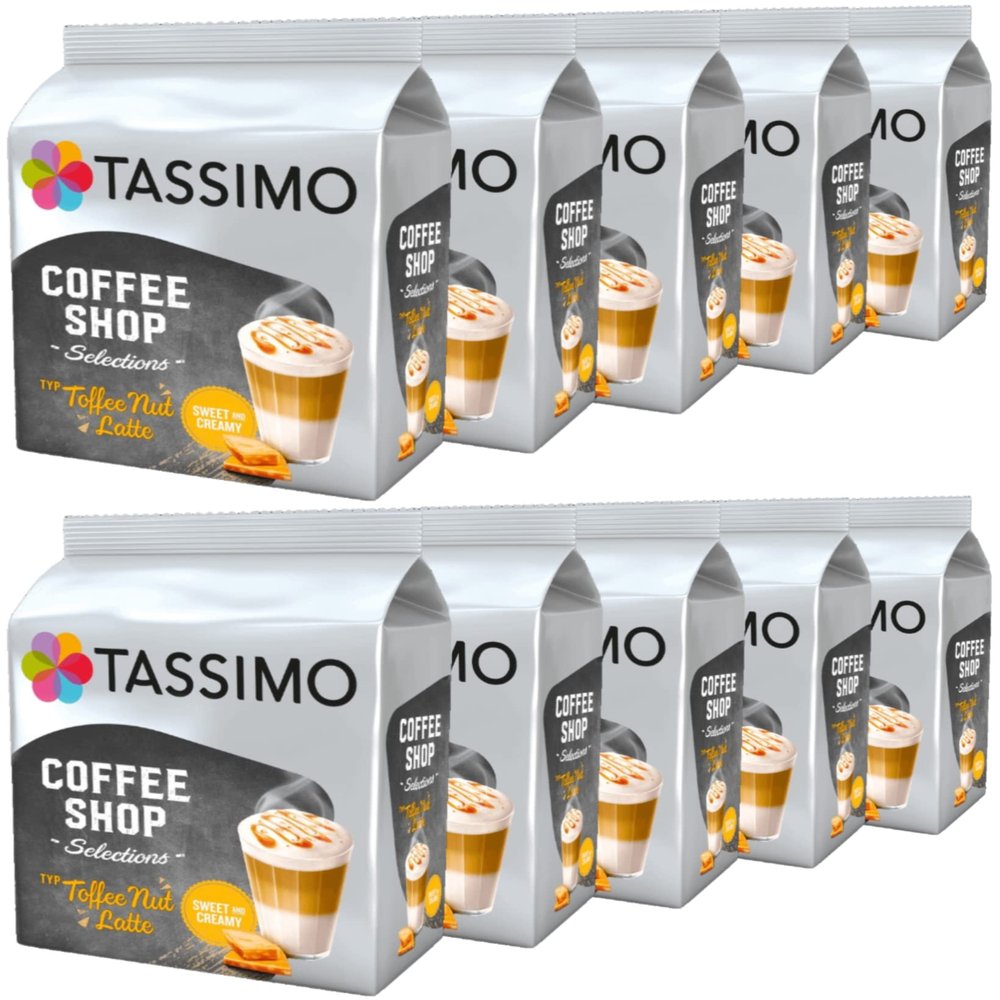 Tassimo Coffee Shop Toffee Nut Latte Coffee Pods (Pack of 10, 80 Drinks)
