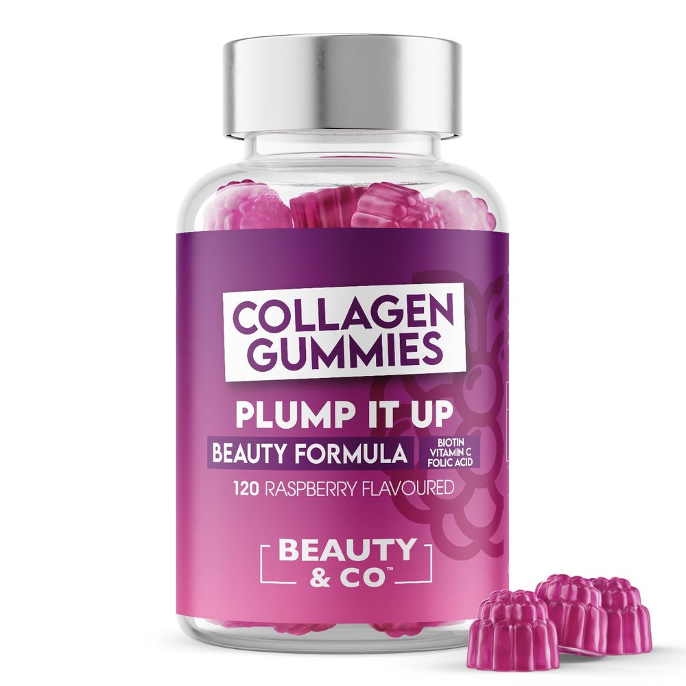 Collagen Gummies - Plump it up Raspberry-120 High Strenght Marine Collagen Gummies 500mg per Serving with Biotin, Vitamin C & Folic Acid from Beauty & Co. (120)