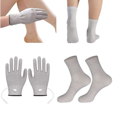 Zyxdk Silver Fiber Electrode Gloves & Conductive Massage Socks with Adapter Electrode Lead Wires for Circulation, Relieve Pain (Color : Gray, Size : L)