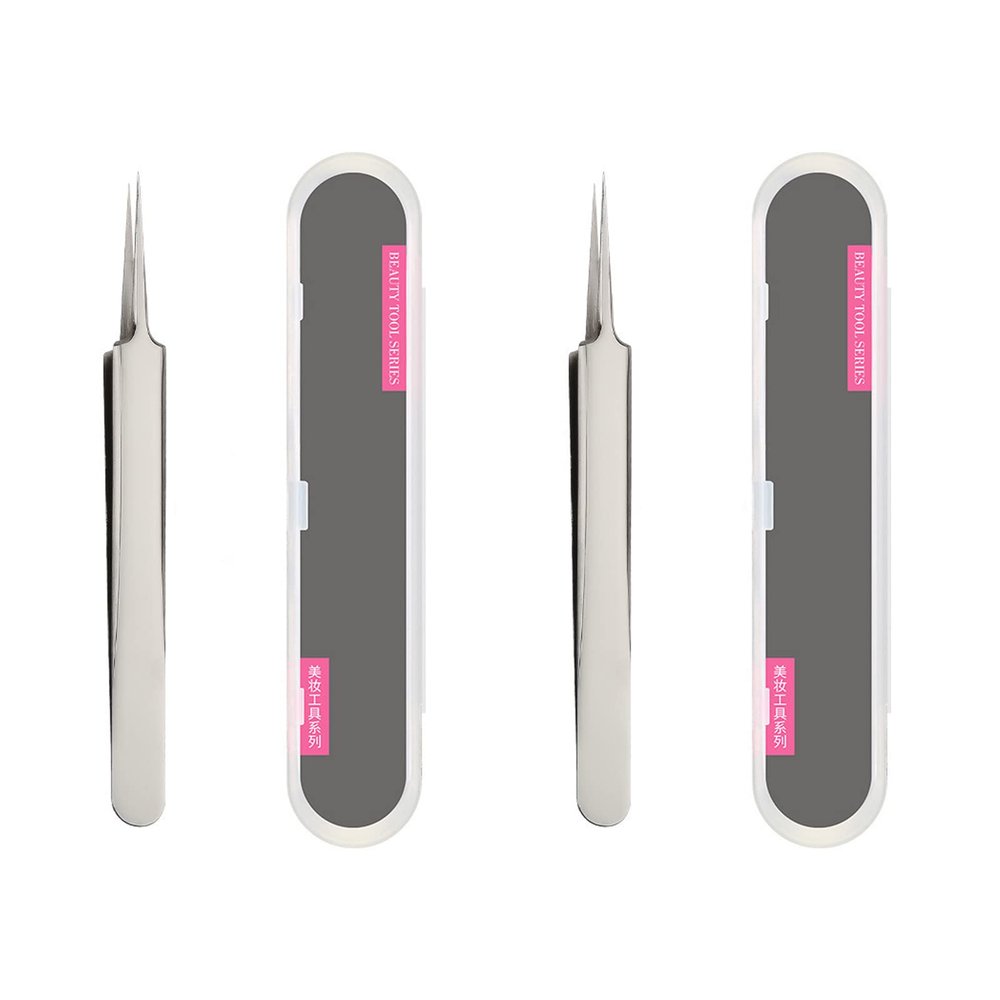 2 Pieces Precision Tweezers Needle Nose Tweezers Straight Stainless Steel Tweezers for Plucking Pimple Popper Tools (2PCS)