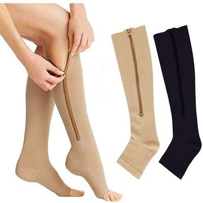 GIVBRO Compression Socks with Zip Stretchy Leg Support for Unisex Varicose Veins Edema Swollen Sore Legs Recovery S/M 2 Pairs