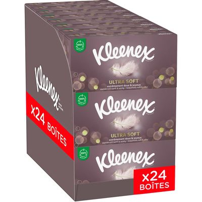 KLEENEX - Ultra-Soft tissues (24 Boxes of 64 tissues) - Soft and Silky That Leave a Feeling of Well-Being on The Skin - Made in France