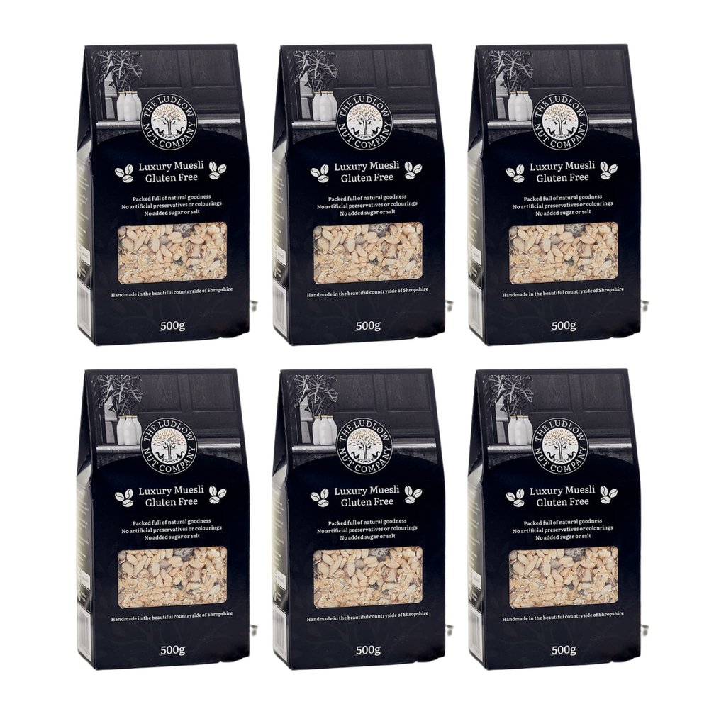 Muesli - Gluten Free (500g, 2 x 500g, 6 x 500g) by Ludlow Nut - High Fiber Cereal- Protein-Rich Containing Oatmeal, Buckwheat Flakes, Fruits & Seeds - Easy to Digest - Delightful Flavour (6 x 500g)