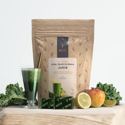 Britt's Superfoods Organic Frozen Kale, Reishi &Maca- 30 Shots