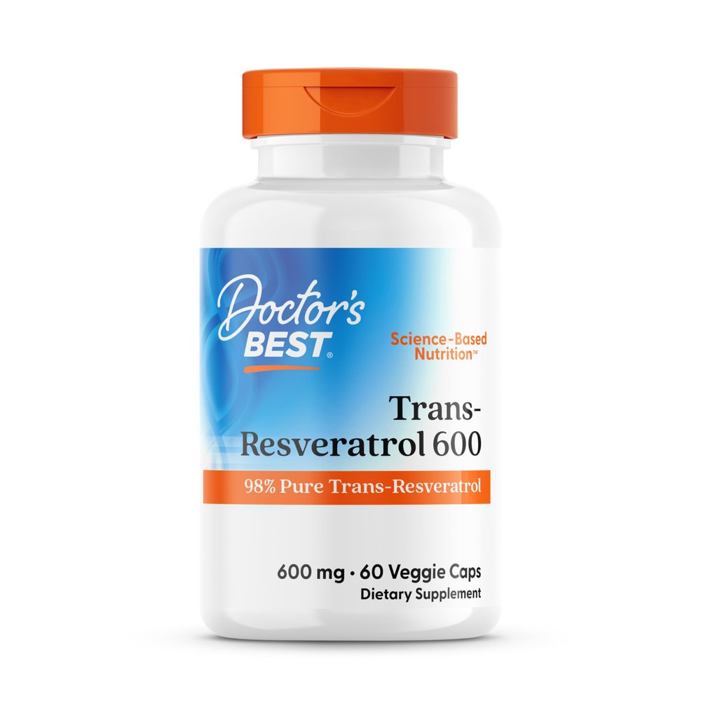 Doctor's Best, High Potency Trans-Resveratrol, 600mg, 60 Vegan Capsules, Gluten Free, SOYA Free, Vegetarian